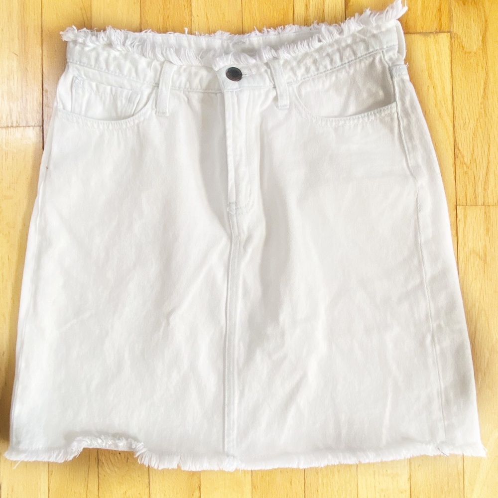 For the Republic Destressed Hem White Denim Skirt
